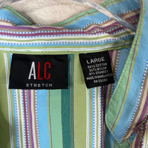 ALC Women's Striped Button Front‎ Blouse Top Stretch Long Sleeve Multicolor SZ L - Picture 5 of 9